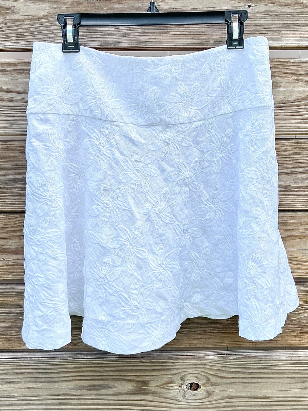 J. McLaughlin 100% Linen Embroidered A-Line Skirt White Floral SZ 8 Women’s